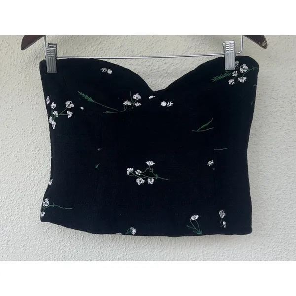 Zara Embroidered Flower Textured Bustier Corset Black Women’s Size Small Party - Image 7