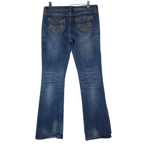 Wrangler Rock 47 Ultra Low Rise Embellished Flare Jeans Size 5x36‎ WHX65MG - Image 2