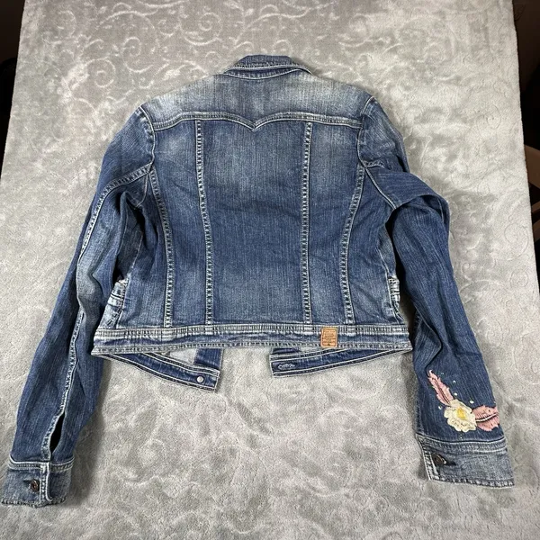 Vintage Guess Jeans Denim Trucker Jacket Women Large 90s Embroidered Y2K Retro - Image 3