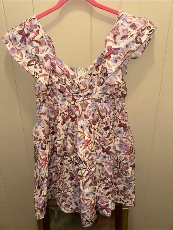 Fourteen & 9th Pastel Pink Floral Ruffle V-Neck Mini Dress - Image 3