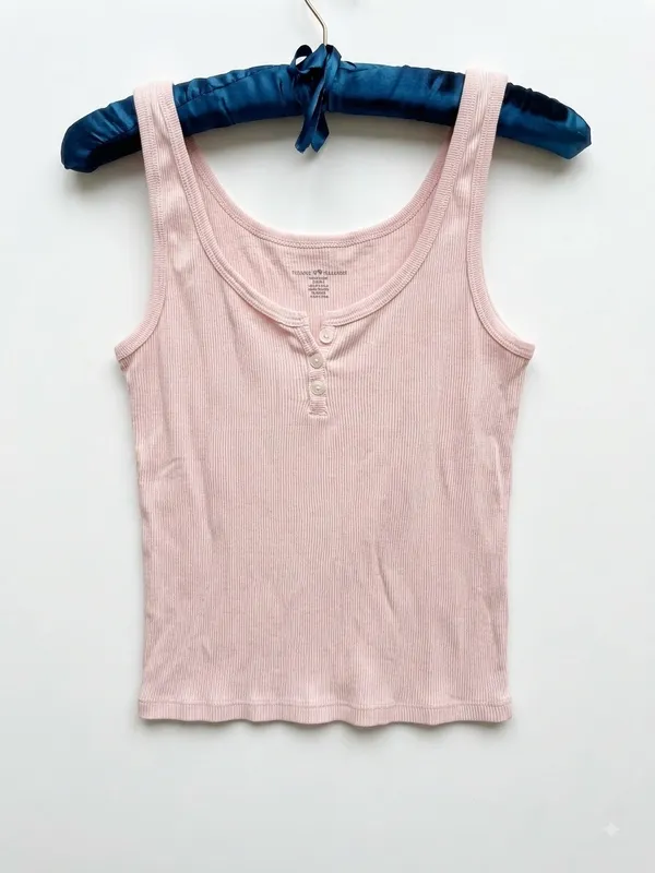 Brandy Melville J. Galt dalis light pink ribbed cotton button-up Henley tank top - Image 3