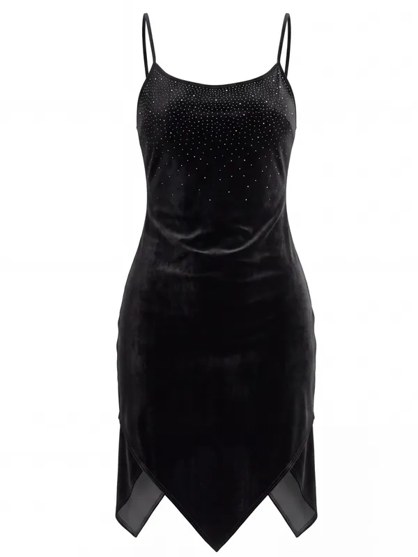 Vintage Rampage 90s Y2K Velvet crystal Fairy Hem Midi Slip Dress cocktail moody - Image 3
