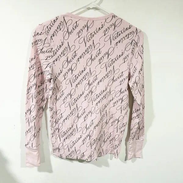 Victorias Secret Black Cursive Writing Size Small‎ Pink Pajama Top - Image 4