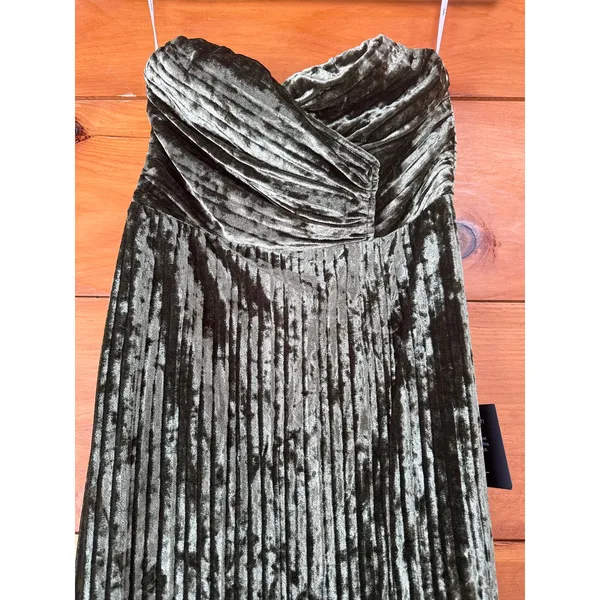 NWT Lulus Classy Sensation Olive Velvet Pleated Strapless Maxi Dress Gala Sz L - Image 5