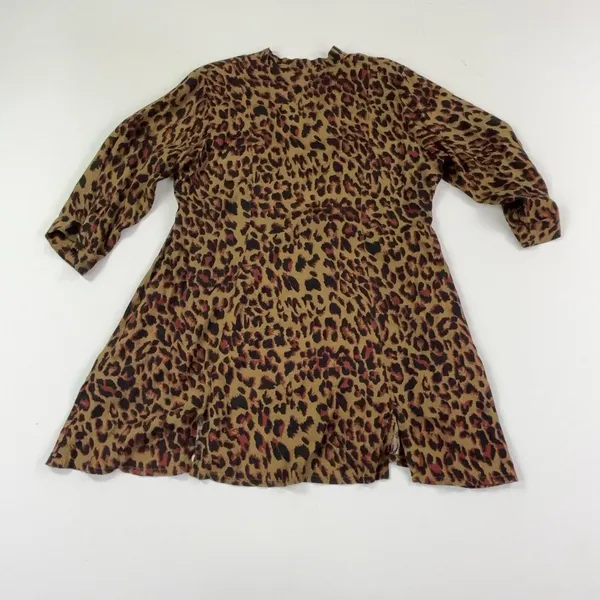 Masai Dress Womens M Brown Animal Print V-Neck 3/4 Sleeve Swing Hi-Low Trapeze - Image 7