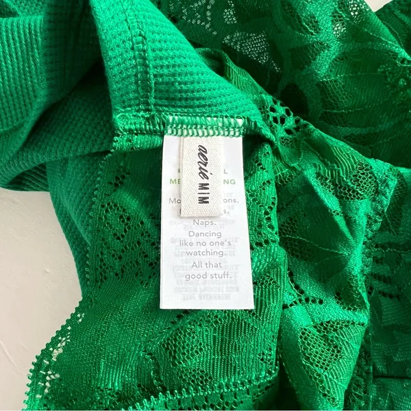 Aerie Holiday Best Lace Waffle Longline Bralette in Everglade Size M New - Image 9