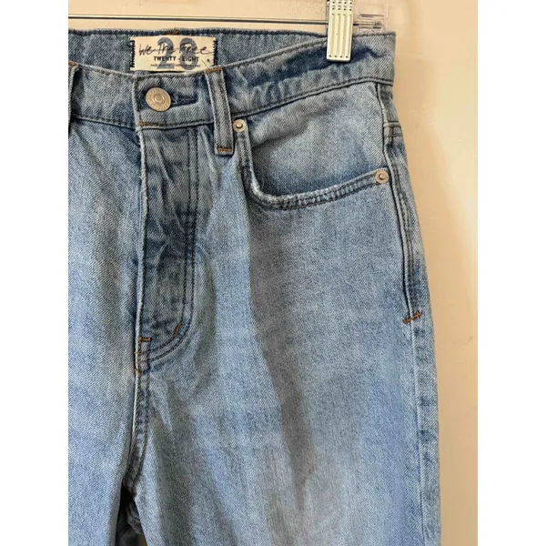 Free People We The Free Raw Ultra High Rise Hem Button Fly Jeans Light Blue 27 - Image 3