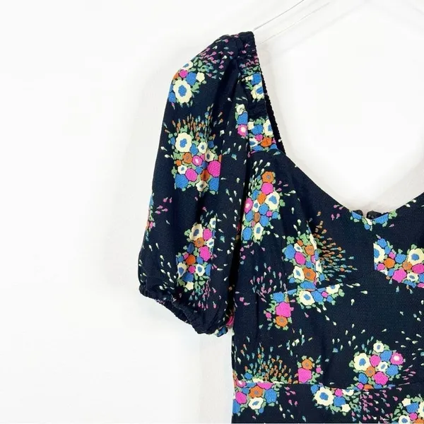 Anthropologie‎ Scarletta Sweetheart Neckline Puff Sleeve Floral Dress 2 Black - Image 5