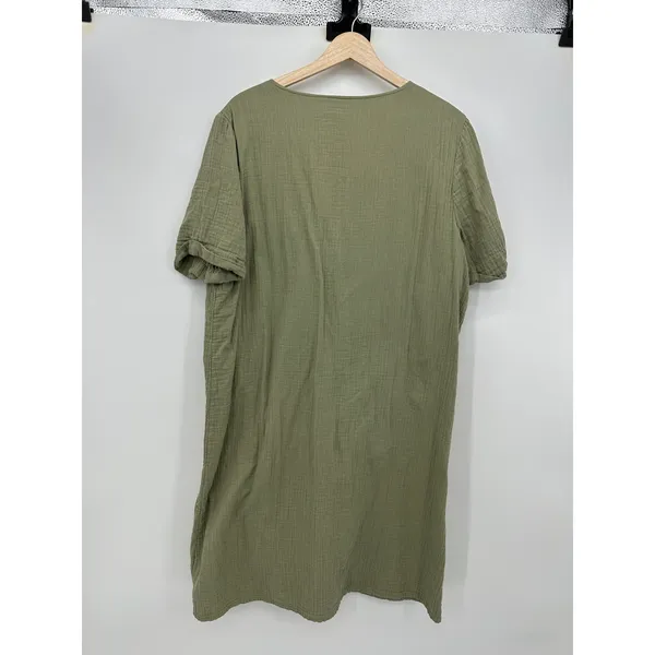 Draper's & Damon's Olive Green Cotton Gauze Pocket Shift Dress XL Lagenlook - Image 3