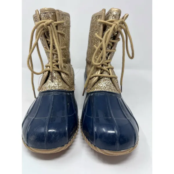 Sugar Skipper Gold Glitter Navy Waterproof Boots Plush Lining‎ Size 10M Scuffed - Image 3