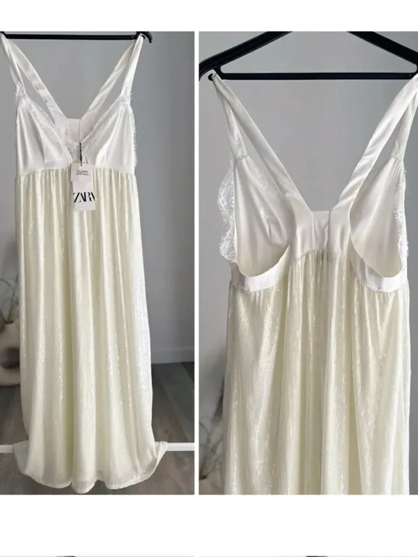 Zara Nwt Sequin Knit Slip Dress Off White - Image 4