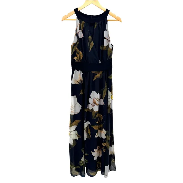 Joseph Ribkoff Floral Halter Maxi Dress Black Off White Womens 8 NEW Guest‎ - Image 2
