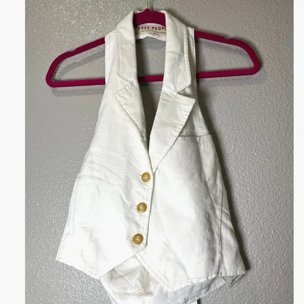 Free People Desk To Dinner Vest Ivory Halter Sz Small $78 retail NWT Linen blend - Image 4