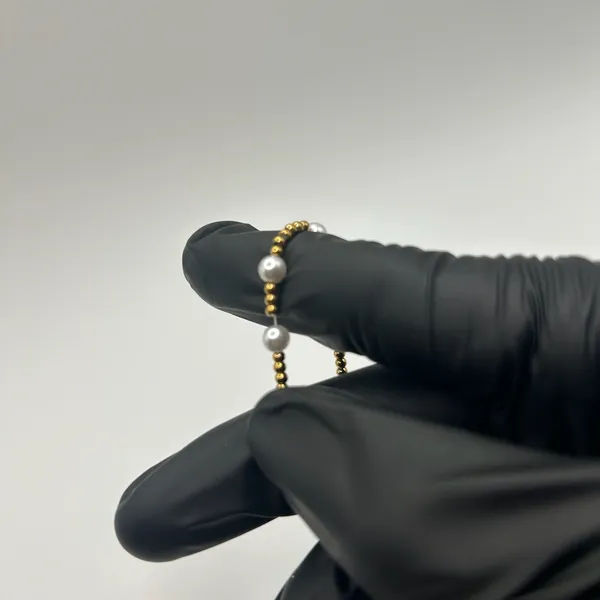 Womens Pearl Gold Bead Stretch Bracelet 18k Plated Saphir Packaged New - Image 3