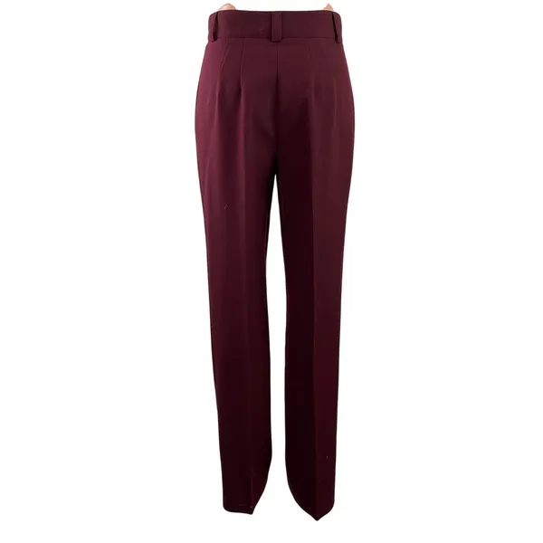 Zara Women's Red High Waisted Pleated Career Straight Leg Trousers Pants Size XS - Image 3