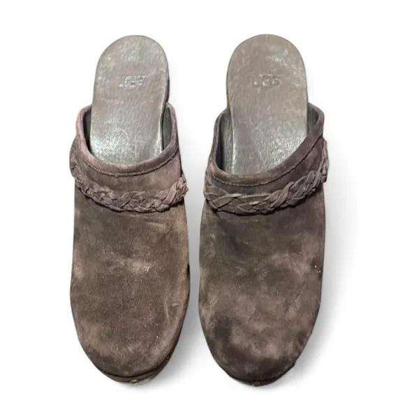 UGG Kaylee Clogs Womens Size 11 Brown Suede Wooden Heel Studded Boho Mule - Image 8