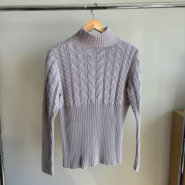 Vintage Axcess Turtleneck Sweater Large Grey Cable Knit Y2K Preppy Chic Cottage - Image 2