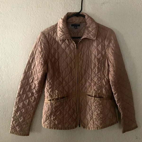 Tommy Hilfiger Women’s M Quilted Jacket Tan Brown Diamond Full Zip Lightweight - Image 4