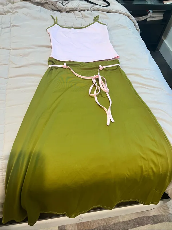 Olive Green Midi Skirt with Waist Tie - Image 8