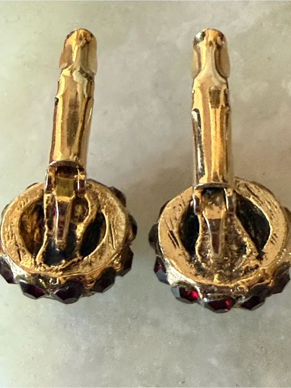 Vintage Red Gemstone Gold Ball Paddle Back Clip On Earrings - Image 5