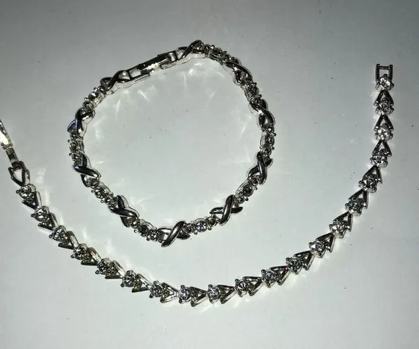 2 Vintage Avon Silver Tone & Clear CZ Rhinestone Bracelets - Image 2