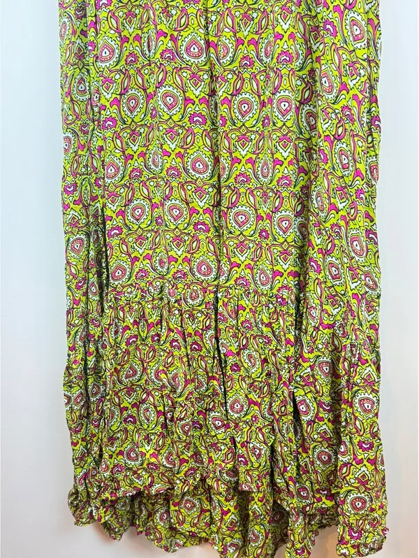 By Anthropologie Flounced Maxi Lounge Dress Citron Paisley Modal M Boho - Image 13