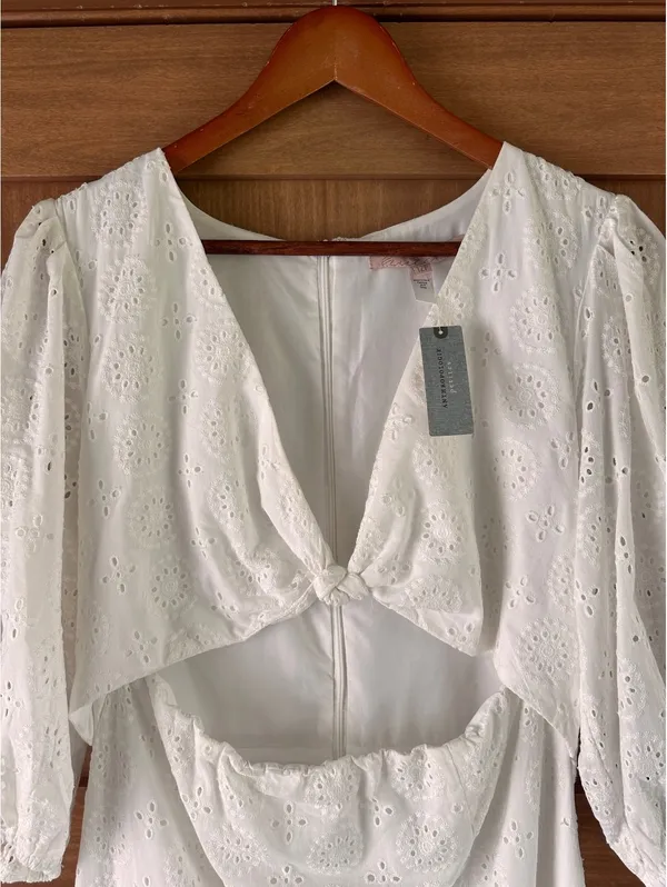 NWT Hutch Anthropologie White Eyelet Cutout Maxi Dress Puff Sleeve Women’s 12 P - Image 5
