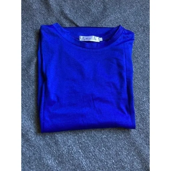Women Casual blue Polka‎ Dot T Shirt with Asymmetrical Midi Wrap Skirt set new - Image 3