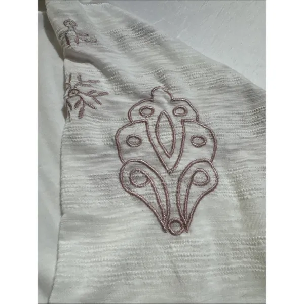 Pol Cardigan Ivory Pink Embroidered Open Oversized Boho Flowy Artsy W Size L - Image 5