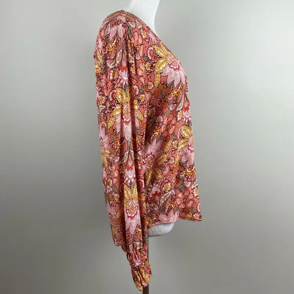 Ann Taylor LOFT Blouse Womens Small Floral Multicolor‎ V-Neck Long Sleeve Top - Image 5