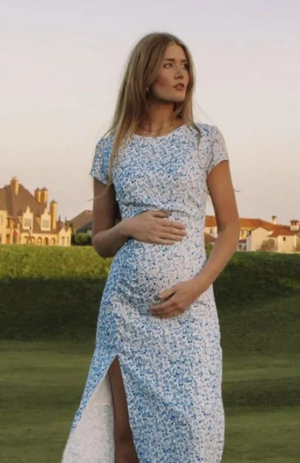 RIHOAS The Blue Round Neck Floral Slit Midi Dress 3 - Image 6