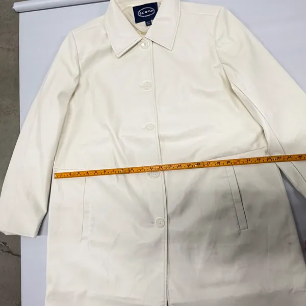 Scoop Faux Leather Trench Coat Cream Off White Longline Button Jacket L DIRTY - Image 5