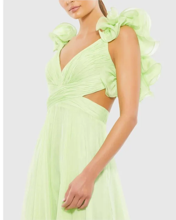 Mac Duggal Ruffle Tiered Cut-Out Chiffon Gown mint color size 8. H - Image 3