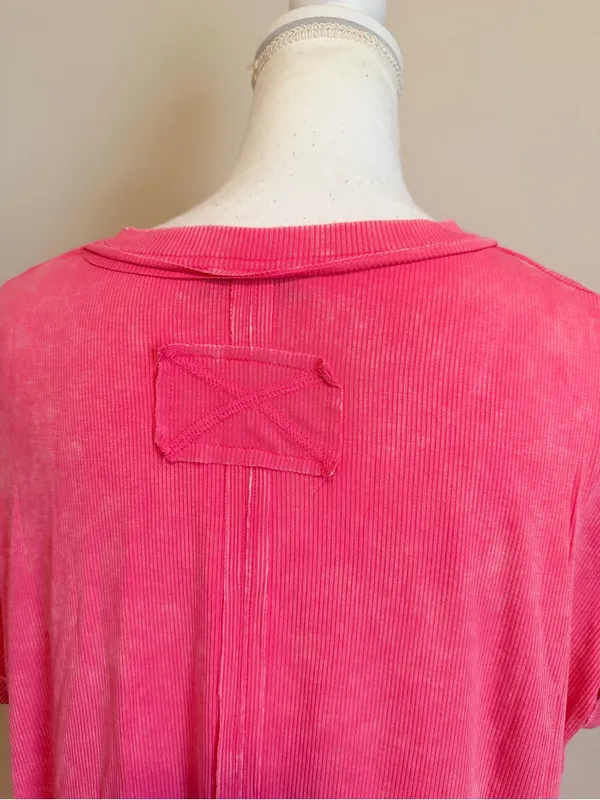 Zenana relaxed fit oversized ribbed short sleeve flowy top size s/m hot pink NIB - Image 7
