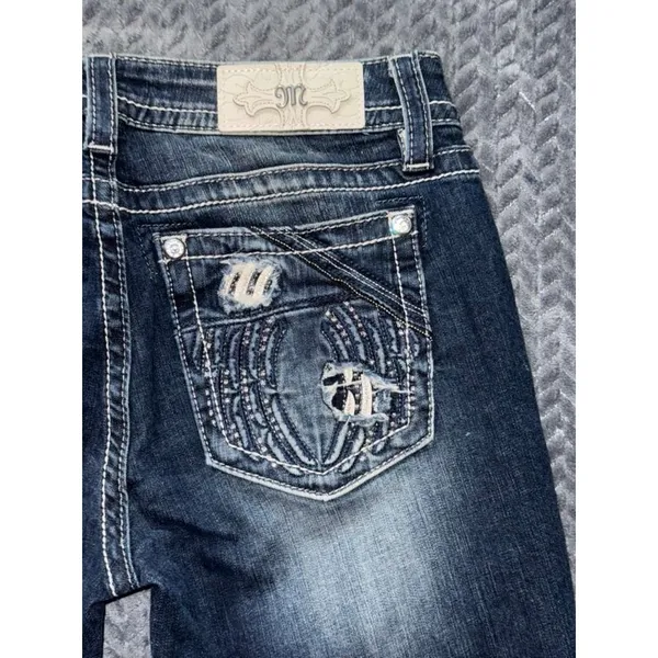 Miss Me Women's Standard Bootcut Embellish Blue Denim Mid Rise Dark Wash Size 28 - Image 4