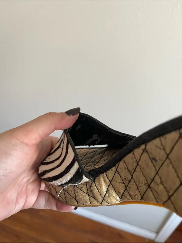Zebra Print Wedge Slide Sandals - Image 6