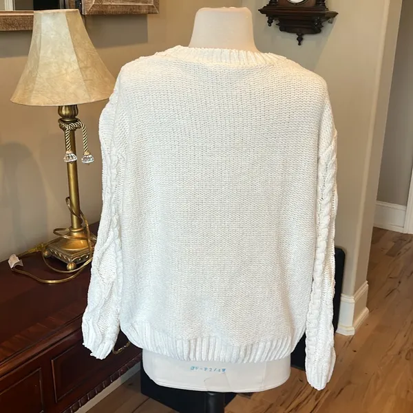 Cozy Cream Chenille Cable Knit Sweater - Image 9