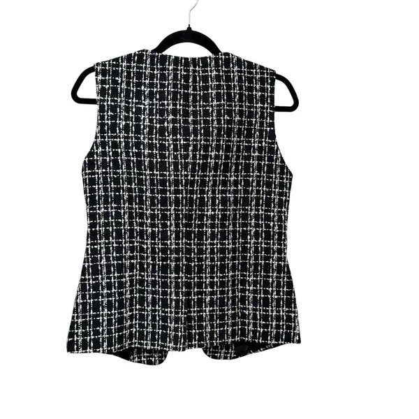 Mina Self Black White Tweed Plaid Sleeveless Vest Gold Button XX140 Small NEW - Image 3