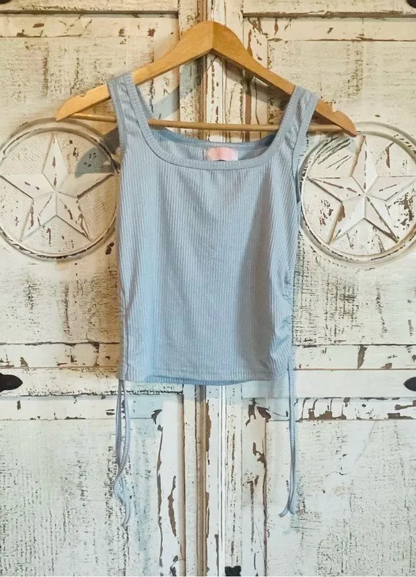 Women's Blue Ribbed Tank Top Size M - Image 6