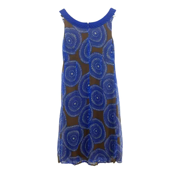 Tory Burch Forisa Silk Dress 4 Blue Brown Geometric Braided Neck Flaw Read - Image 3