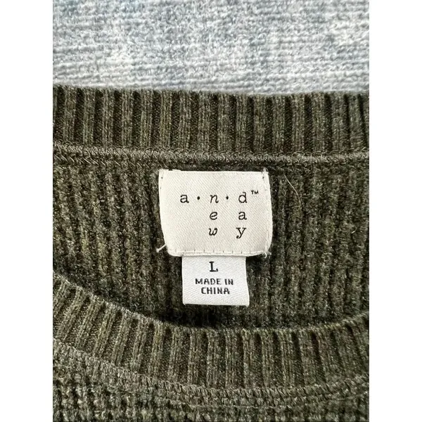 A New Day Olive Green Waffle Knit Long Sleeve Crew Neck Sweater Dress L - Image 4