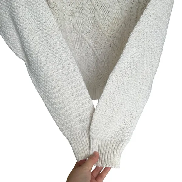 Vintage 90s Fisherman Style Cable‎ Knit Turtleneck Sweater Ivory Cotton USA L - Image 6
