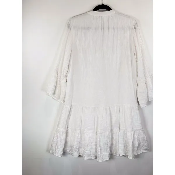 Faherty Dress White Mini Gauze Kasey V Neck Tiered Flared Coastal Cowgirl Medium - Image 6
