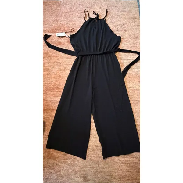 Candie’s Black Halter Wide Leg Jumpsuit XL NWT Tie Waist Culotte Cropped Romper - Image 11