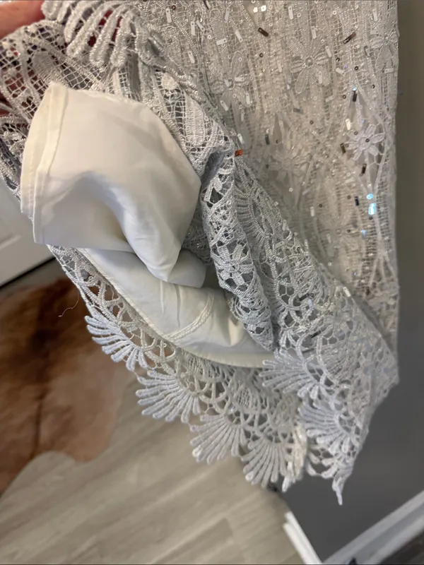 Soma London x ASOS Sequin Lace Mini Dress White/Silver Size XS Retail $238 - Image 6