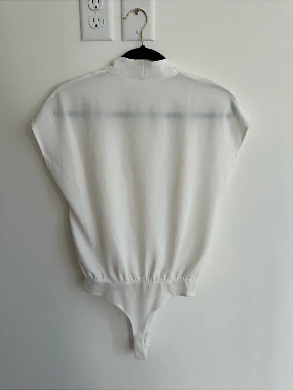 Astr White Draped Sheer Bodysuit - Image 4