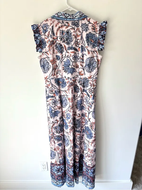 Dalia MacPhee Floral Maxi Dress Short Flutter Sleeve Button Front Pink Blue - Image 8