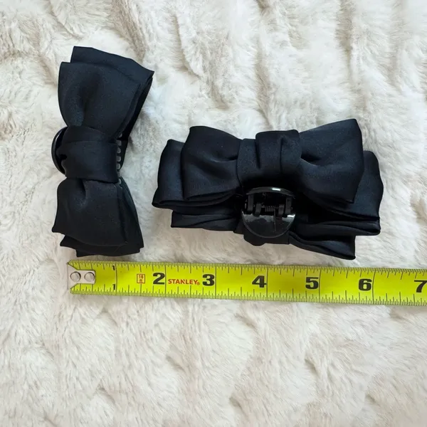 Black Bow Hair Claw Clip 2 Piece Set - Classic Satin Style - Image 3