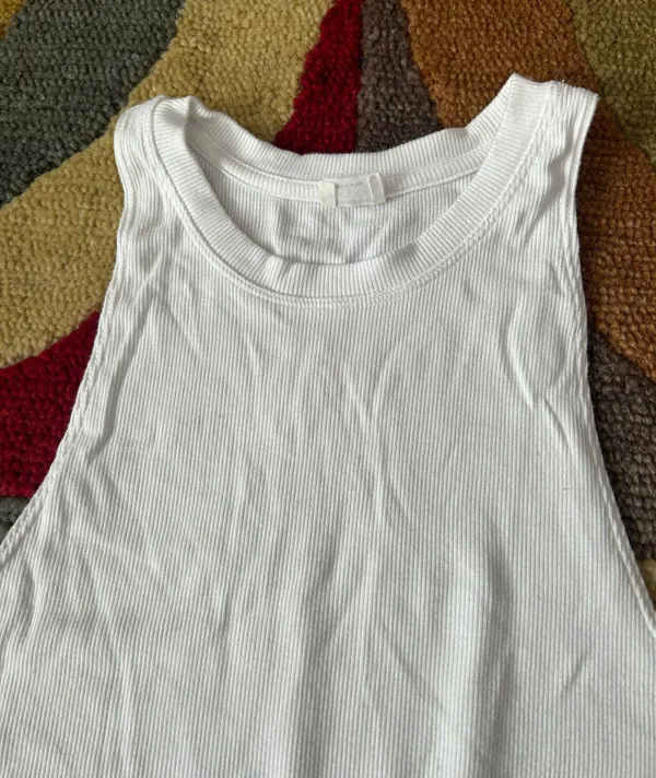 Wilfred Free Aritzia White Basic High Neck Ribbed Sleeveless Thong Bodysuit S - Image 3