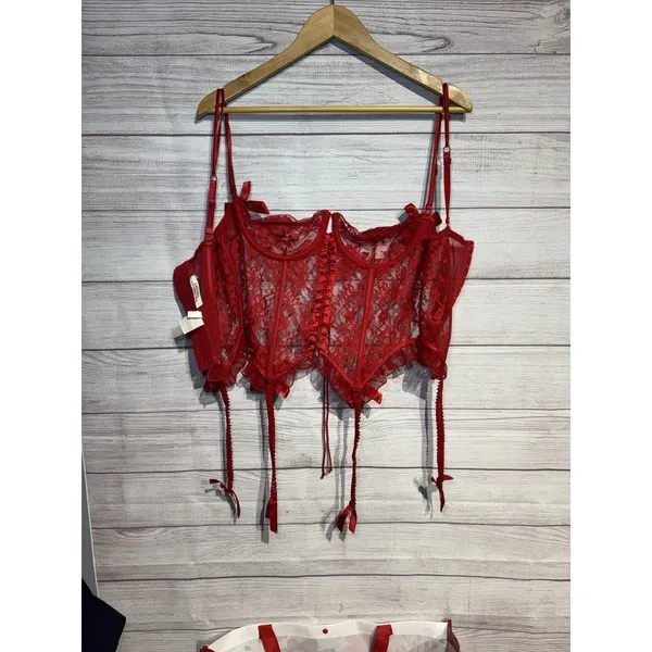 Victoria's Secret Vintage Corset Garter Bustier 36C Lace Gold Label Red Festival - Image 2